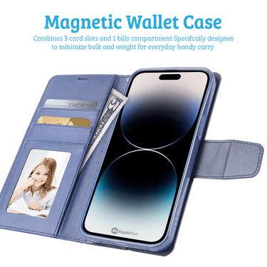 iPhone 14 Pro Compatible Case Cover With PU Flip Leather Wallet - Black